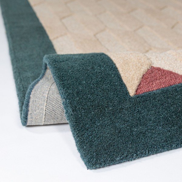 Ročno tkan volnen tekač v naravni barvi/zelenomoder 60x230 cm Apex Border Wool – Flair Rugs-image-2