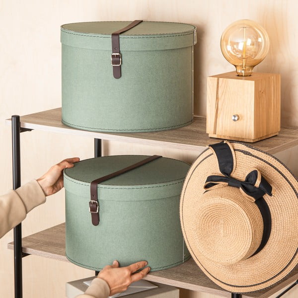 Zelenomodre kartonaste škatle za shranjevanje v kompletu 2 ks s pokrovom ø 37,5x25,5 cm Rut Canvas Paper Laminate – Bigso-image-1