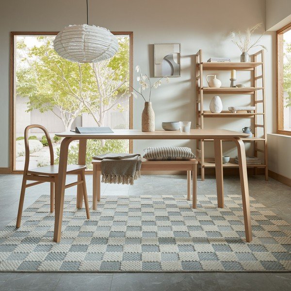 Modra pralna preproga iz mešanice bombaža 155x230 cm Muted Checkerboard – Flair Rugs-image-2