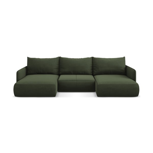 Zelena raztegljiva/s prostorom za shranjevanje kotna sedežna garnitura Nanea – Makamii