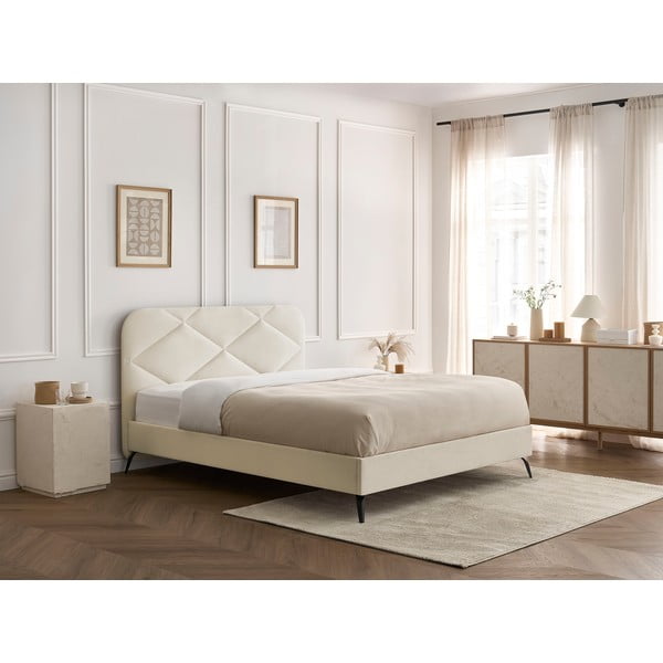 Bež oblazinjena zakonska postelja z letvenim dnom 160x200 cm Prune – Bobochic Paris-image-4