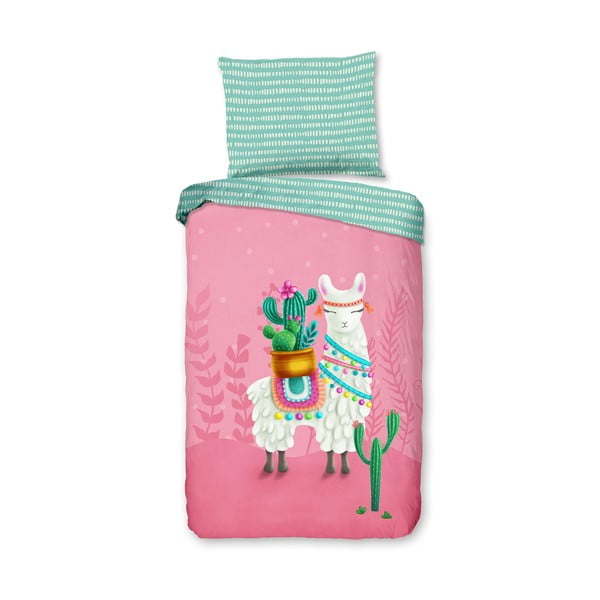 Rožnata/turkizna enojna bombažna otroška posteljnina 140x200 cm Lalama – Good Morning