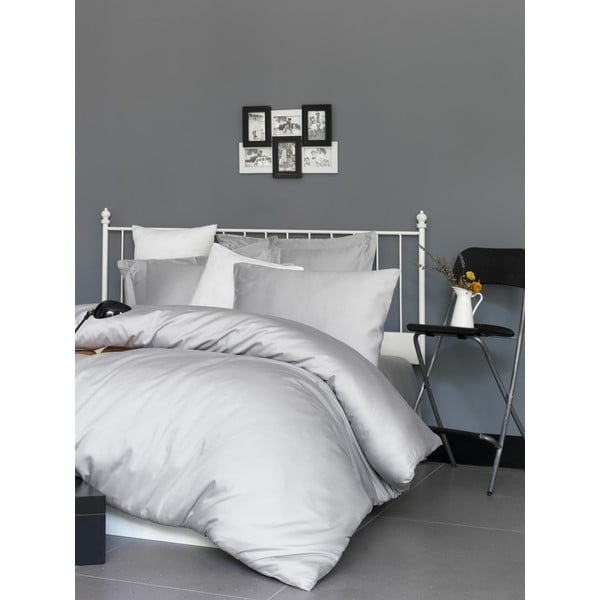 Svetlo siva enojna posteljnina iz bombažnega satena 140x200 cm – Mijolnir