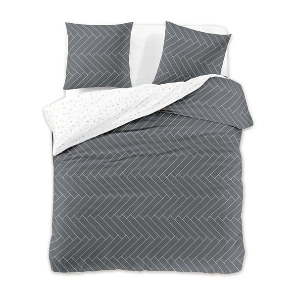 DecoKing Plošče sivo-belo dvostransko bombažno satenasto posteljno perilo, 220 x 230 cm