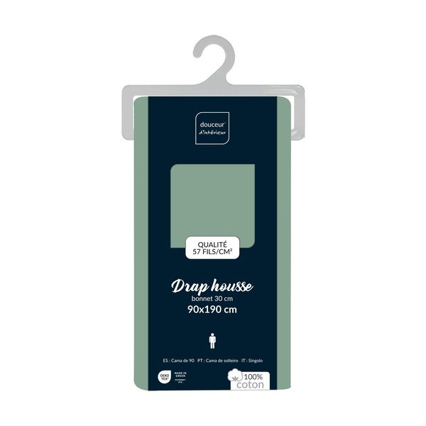 Zelena napenjalna bombažna rjuha 90x190 cm Lina – douceur d'intérieur-image-2