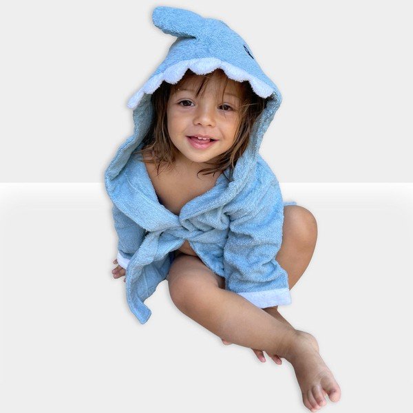 Modri bombažni otroški kopalni plašč velikosti S Shark - Rocket Baby -image-1