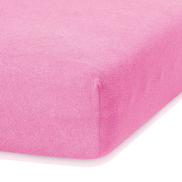 Temno rožnata elastična rjuha z visoko vsebnostjo bombaža AmeliaHome Ruby, 160/180 x 200 cm