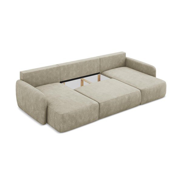 Bež raztegljiva kotna sedežna garnitura iz šenilje s prostorom za shranjevanje (v obliki črke "U") Lilo – Makamii-image-3