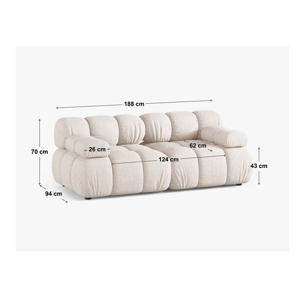Siva žametna sedežna garnitura 188 cm – Micadoni -image-4