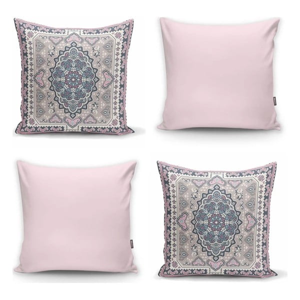 Komplet 4 dekorativnih prevlek za vzglavnik Minimalist Cushion Covers Pink Ethnic, 45 x 45 cm