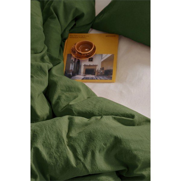 Zelena enojna posteljnina iz mešanice lana 150x200 cm Elly – Ellos Home-image-2