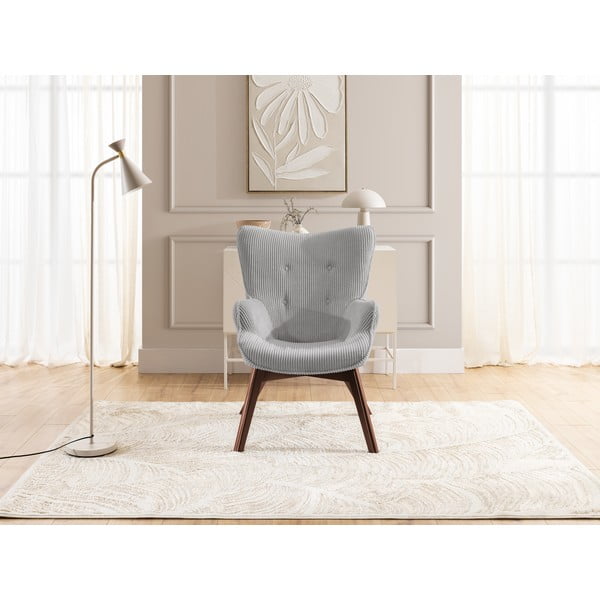 Siv fotelj iz rebrastega žameta Niko – Ropez-image-1