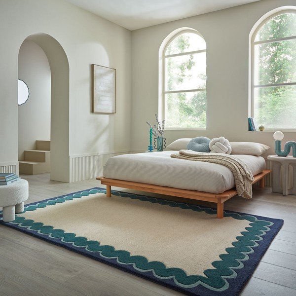Ročno tkana volnena preproga v naravni barvi/zelenomodra 140x200 cm Wiggle Wool – Flair Rugs-image-1