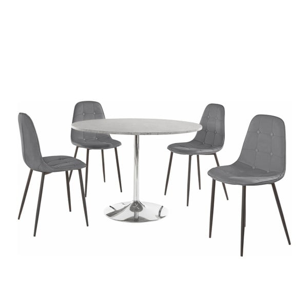 Støraa Terri Betonska okrogla jedilna miza in 4 sivi stoli