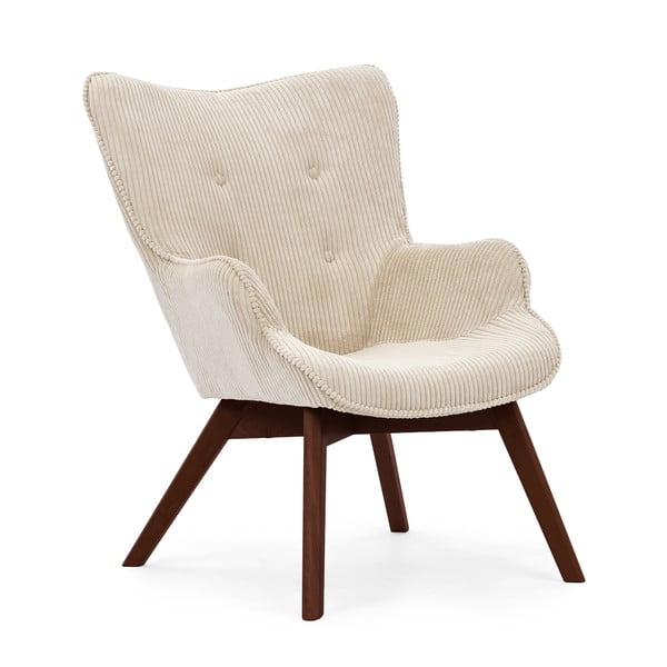 Bež fotelj z naslonjalom za noge iz rebrastega žameta Niko – Ropez-image-4