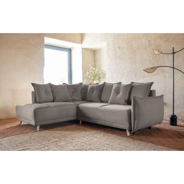 Svetlo rjava raztegljiva kotna sedežna garnitura iz rebrastega žameta (levi kot) Lazy Lukka – Miuform-image-3