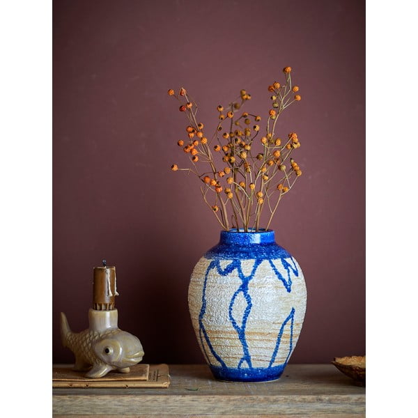 Modro-kremno bela vaza iz kamenine (višina 16 cm) Avon – Bloomingville-image-1