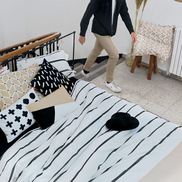 Črna/bela/rjava enojna bombažna prevleka za odejo 140x200 cm Blush sand – Blanc-image-2