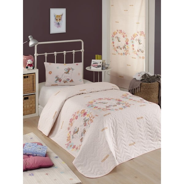 Komplet posteljnega pregrinjala in prevleke za vzglavnik iz bombažne mešanice Eponj Home Unicolor Pink, 160 x 220 cm