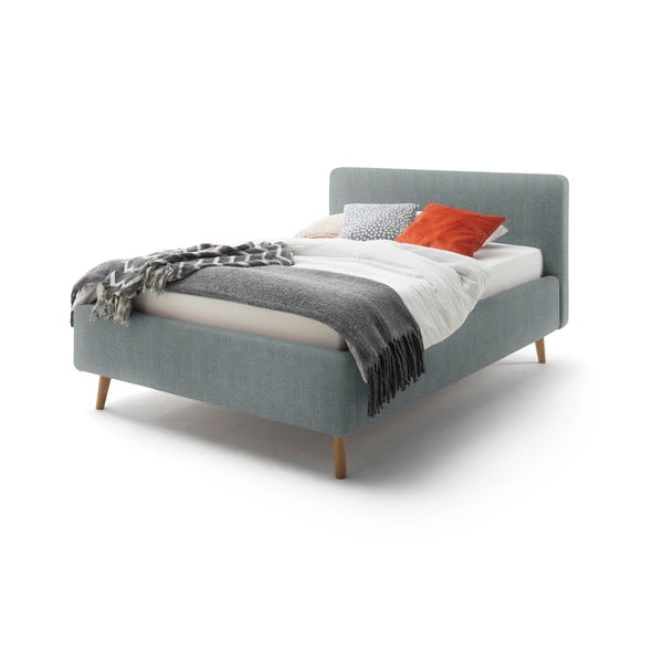 Modra/siva oblazinjena zakonska postelja s prostorom za shranjevanje in letvenim dnom 140x200 cm Mattis – Meise Möbel