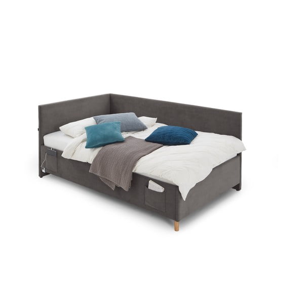 Antracitno siva oblazinjena kotna otroška postelja brez letvenega dna 90x200 cm Cool – Meise Möbel-image-3