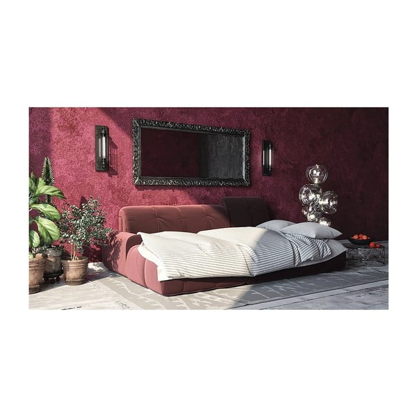 Temno roza žametna kotna raztegljiva sedežna garnitura Devichy Tous, levi kot-image-3