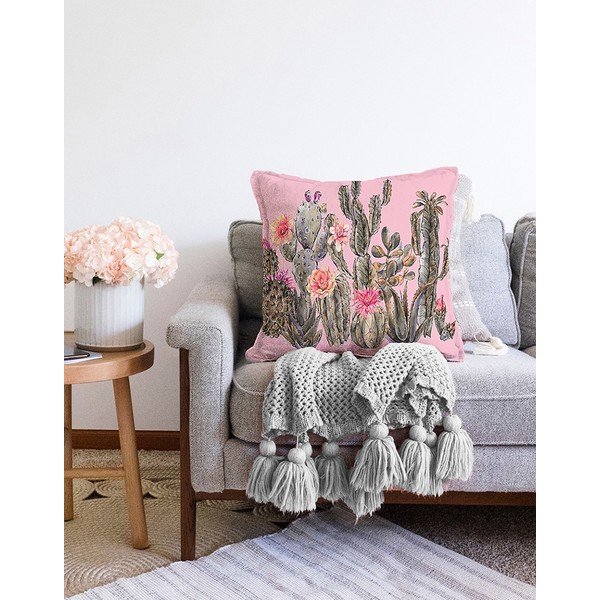 Rožnata prevleka za vzglavnik iz mešanice bombaža Minimalist Cushion Covers Blooming Cactus, 55 x 55 cm-image-2