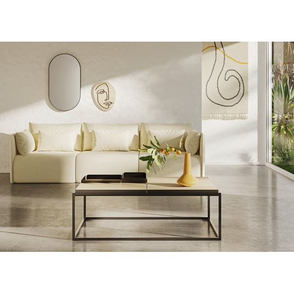 Črna/naravna mizica z mizno ploščo v hrastovem dekorju 75x120 cm Douro – TemaHome-image-1