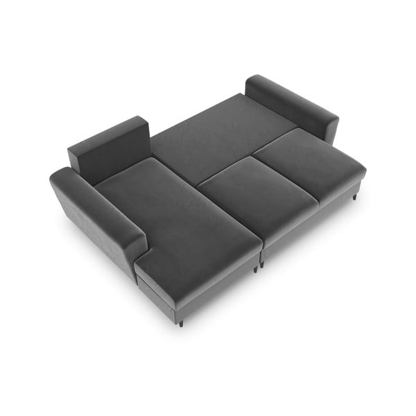 Svetlo siva žametna raztegljiva kotna sedežna garnitura s prostorom za shranjevanje (levi kot/z ležalnikom) Kyoto – Cosmopolitan Design-image-2