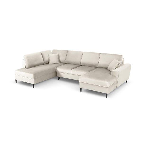 Bež žametna raztegljiva kotna sedežna garnitura s prostorom za shranjevanje (levi kot/v obliki črke "U") Kyoto – Cosmopolitan Design-image-1