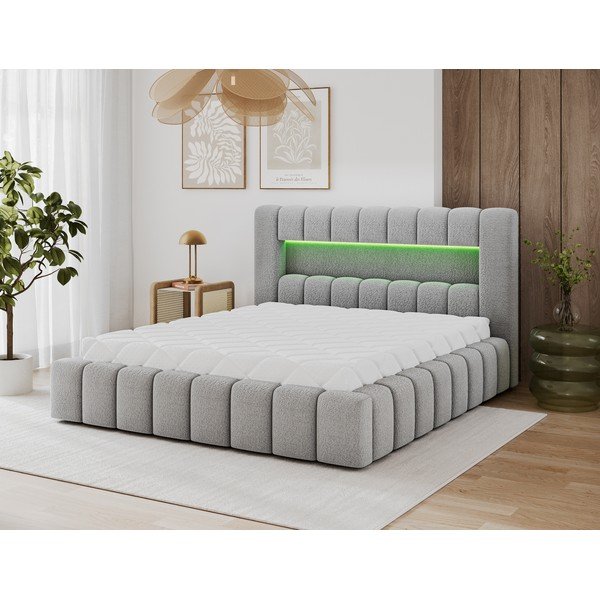 Siva oblazinjena zakonska postelja s prostorom za shranjevanje z letvenim dnom 160x200 cm Lamica – ELTAP-image-1