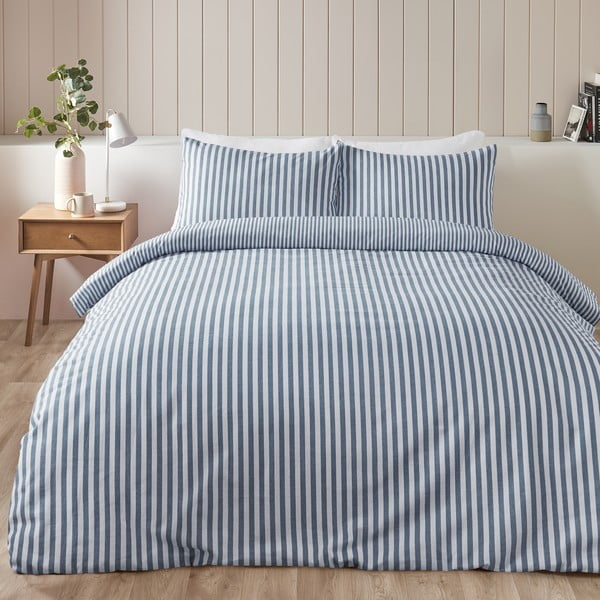 Modra enojna flanelna posteljnina 135x200 cm Stripe – Catherine Lansfield