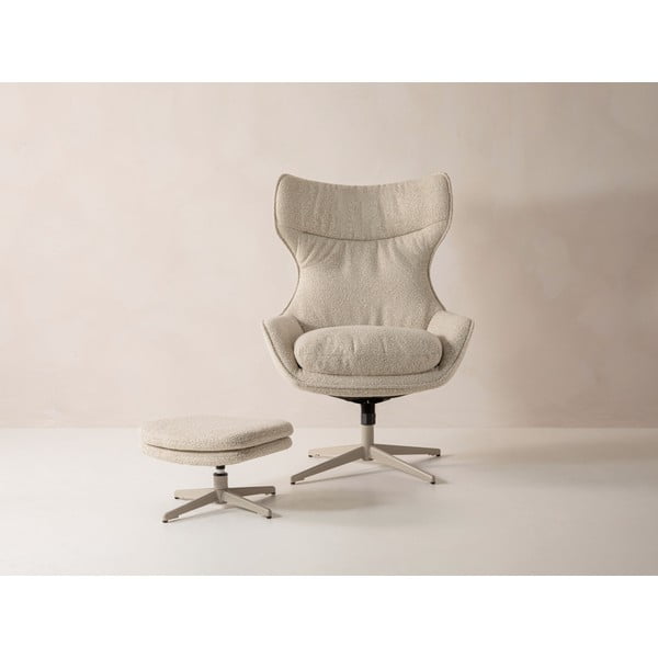 Bež vrtljiv fotelj z naslonjalom za noge iz tkanine bouclé Kenzi – Micadoni -image-2