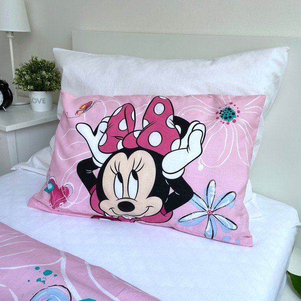Rožnata bombažna otroška posteljnina za otroško posteljico 100x135 cm Minnie Flowers  – Jerry Fabrics-image-3