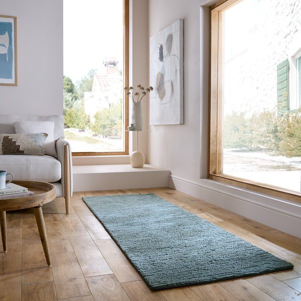 Prašno moder ročno tkan volnen tekač 80x230 cm Harris Boucle – Flair Rugs-image-1