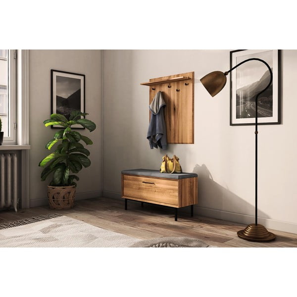 Stenski obešalnik iz masivnega hrasta s polico Abies – The Beds-image-4