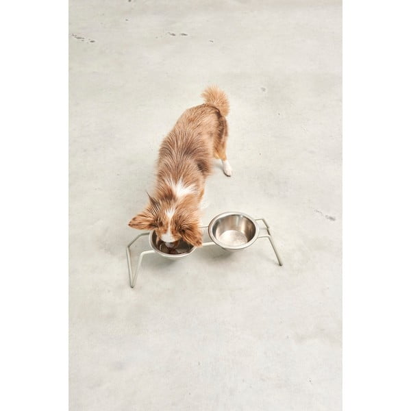 Komplet posod s podstavkom za pse iz nerjavečega jekla Cena Greige M – MiaCara-image-2