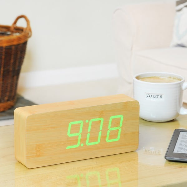 Svetlo rjava budilka z zelenim LED zaslonom Gingko Slab Click Clock-image-1