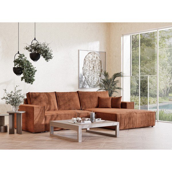 Bakrena raztegljiva/s prostorom za shranjevanje kotna sedežna garnitura iz šenilje (desni kot/z ležalnikom) Maze – Maison de Rêve-image-1