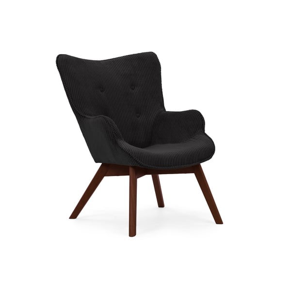 Črn fotelj z naslonjalom za noge iz rebrastega žameta Niko – Ropez-image-4