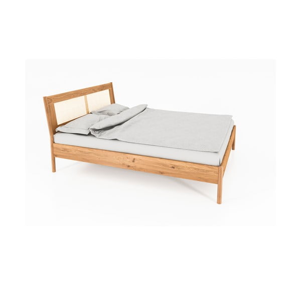 Hrastova zakonska postelja z vzglavjem iz ratana 140x200 cm Pola - The Beds