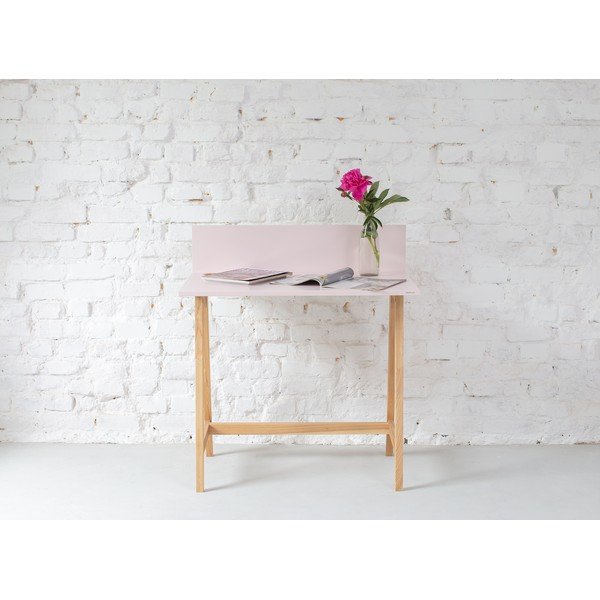 Rožnata pisalna miza s podnožjem iz jesenovega lesa Ragaba Luka, dolžina 85 cm-image-1