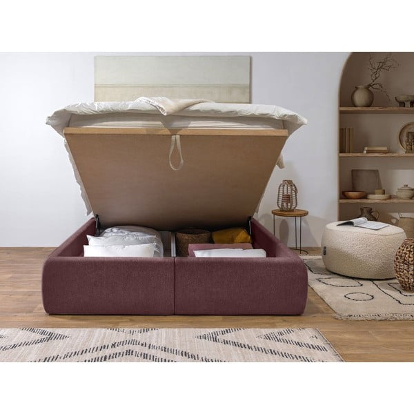 Rožnata oblazinjena zakonska postelja s prostorom za shranjevanje z letvenim dnom 160x200 cm Garance – Bobochic Paris-image-3