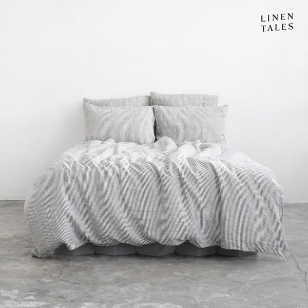 Črna/bela podaljšana lanena posteljnina za zakonsko posteljo 200x220 cm – Linen Tales