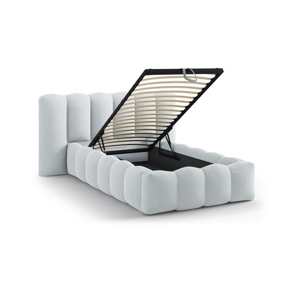 Svetlo siva oblazinjena postelja s prostorom za shranjevanje in z letvenim dnom 90x200 cm Lupine – Micadoni -image-1