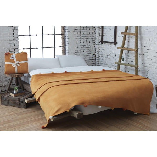 Gorčično rumeno pregrinjalo iz flisa 150x200 cm Pom Pom – Mijolnir-image-1