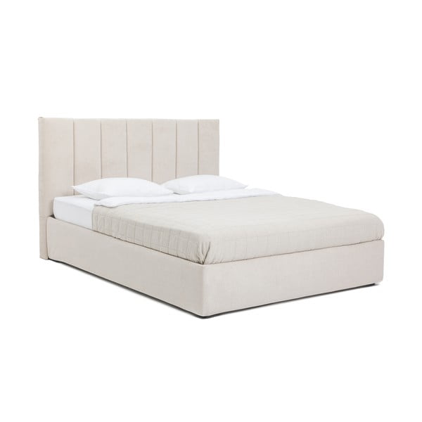 Bež oblazinjena zakonska postelja s prostorom za shranjevanje z letvenim dnom 160x200 cm Thessa Bold Line – Bonami Selection