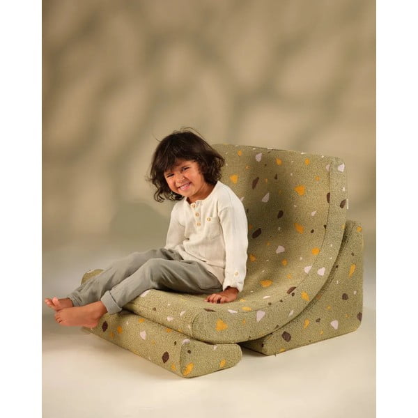 Zelen otroški fotelj iz tkanine bouclé in šenilje Terrazzo Moon – Wigiwama-image-2