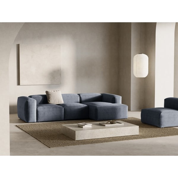 Prašno modra kotna sedežna garnitura iz rebrastega žameta (desni kot/z ležalnikom) Bergamo – Cosmopolitan Design-image-1