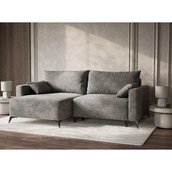 Siva raztegljiva/s prostorom za shranjevanje kotna sedežna garnitura iz šenilje (levi kot/z ležalnikom) Leon – Maison de Rêve-image-4